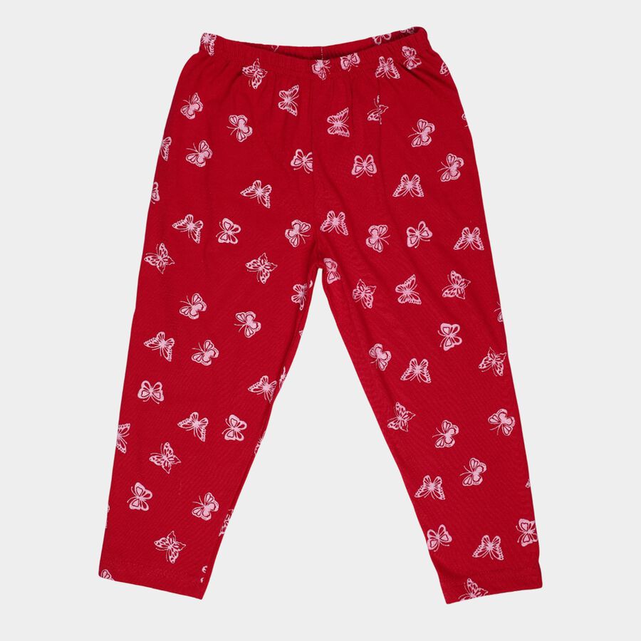 Girls' Fuchsia Regular Fit Butterfly Printed Cotton Blend Pyjama, Fuchsia, large