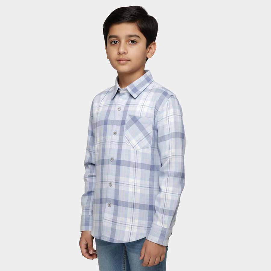 Boys Light Powder Blue Checkered Classic Collar Casual Shirt, Light Blue, large image number null