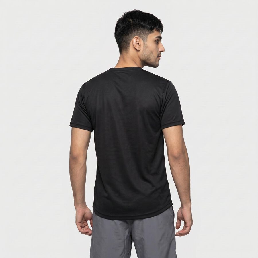 Men's Black Round Neck Regular Drifit T-Shirt, काला, large