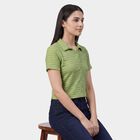 Women's Light Green Polo Neck Preppy T-Shirt, हल्का हरा, small