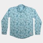 Boys Light Blue Cotton Floral Spread Collar Shirt, Light Blue, small