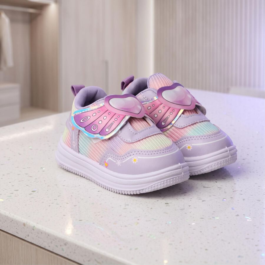 Girls' Lavender Velcro Sneakers, Lilac, large