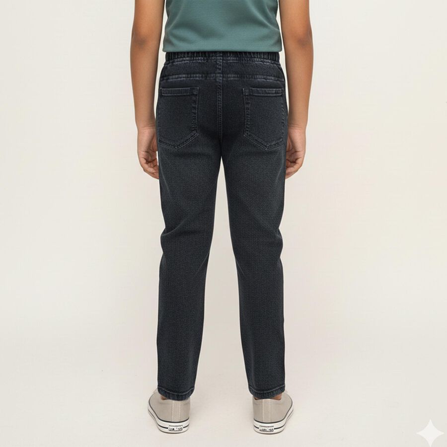 Boys' Dark Charcoal Black Regular Fit Elasticated Jeans, हल्का ग्रे, large image number null
