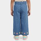 Girls Blue Wide Leg Embroidered Jeans, Mid Blue, small
