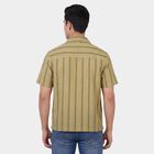 Men's Beige Cotton Spread Collar Casual Shirt, Beige, small
