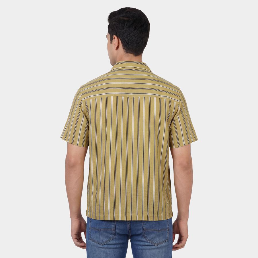 Men's Beige Cotton Spread Collar Casual Shirt, Beige, large