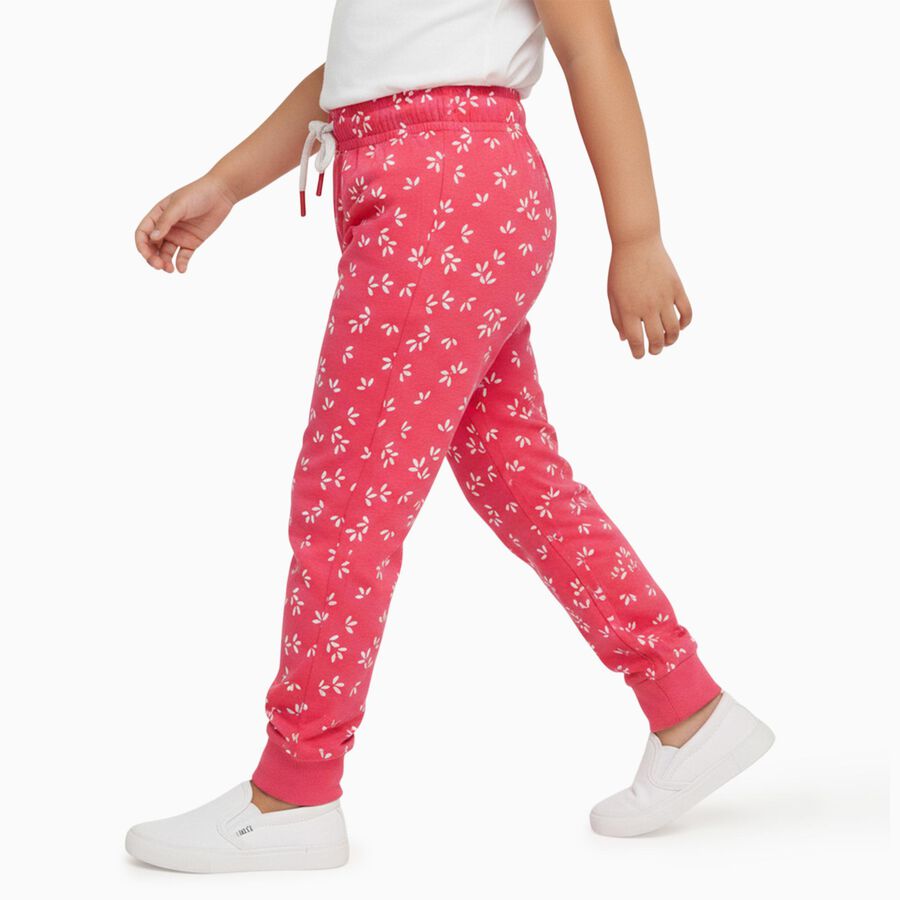 Girls' Vibrant Pink Floral Printed Cotton Blend Pyjama, गुलाबी, large image number null