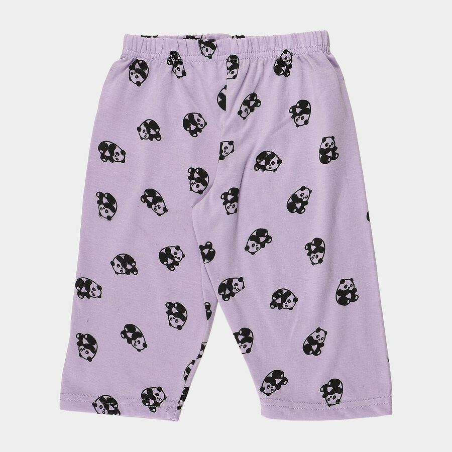 Girls' Lavender Regular Fit Panda Printed Elastic Waist Capri, Lilac, large