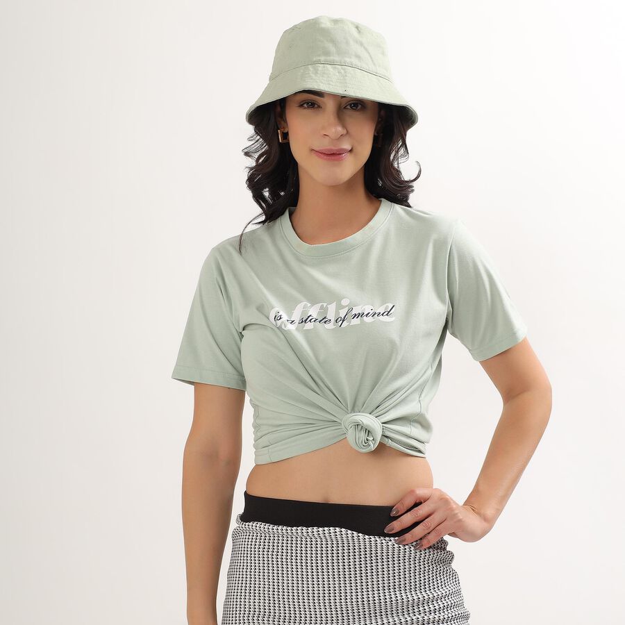 Women's Light Sage Green Round Neck Casual T-Shirt, Light Green, large