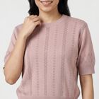 Women's Pink Cotton Round Neck Minimalist Top, गुलाबी, small