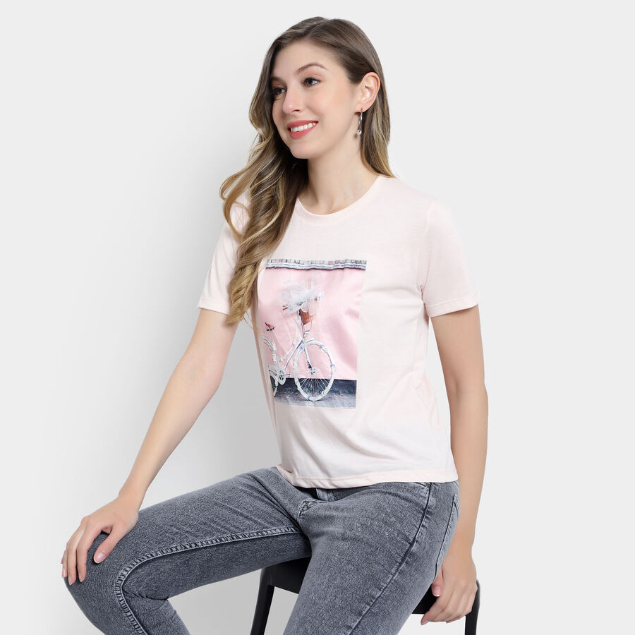 Embellished Round Neck T-Shirt, Pink, large image number null