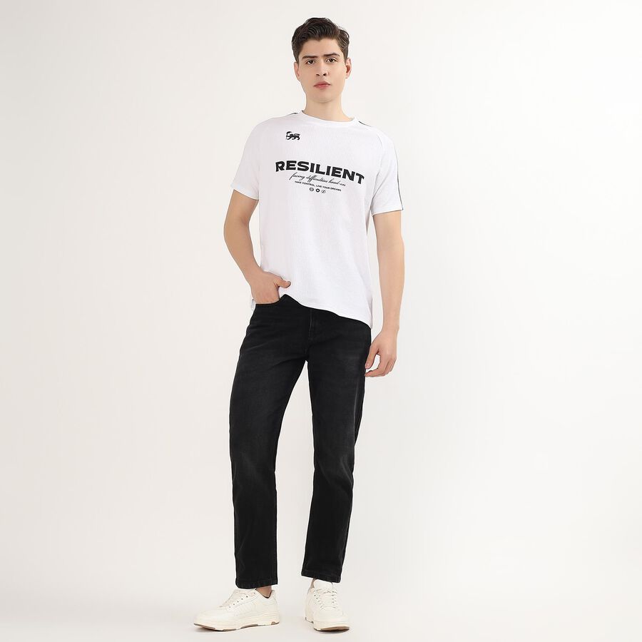 Men's White Crew Neck Graphic T-Shirt, सफ़ेद, large