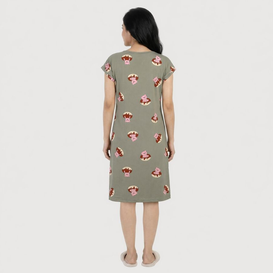 Women's Olive Green Round Neck A-Line Nighty, ओलिव, large