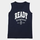 Boys Navy Blue Cotton Blend Round Neck Regular T-Shirt, नेवी ब्लू, small