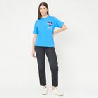 Women's Blue Cotton Round Neck Casual T-Shirt, Blue, small