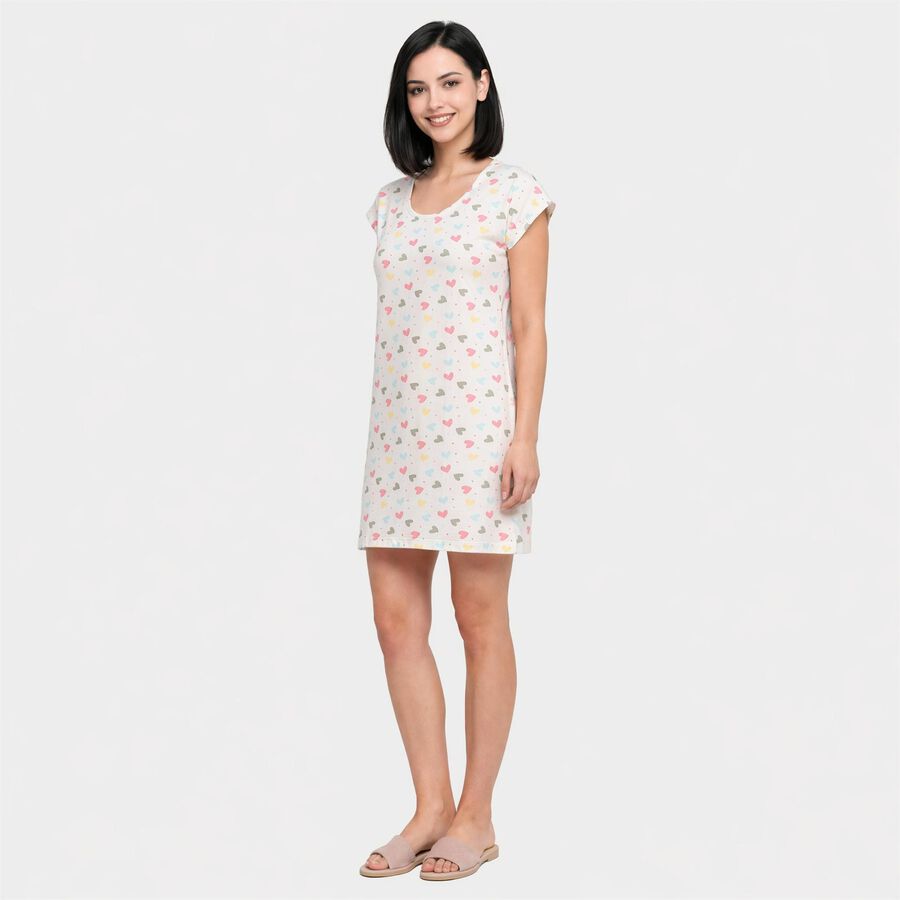 Women White Scoop Neck T-Shirt Style Nighty, White, large