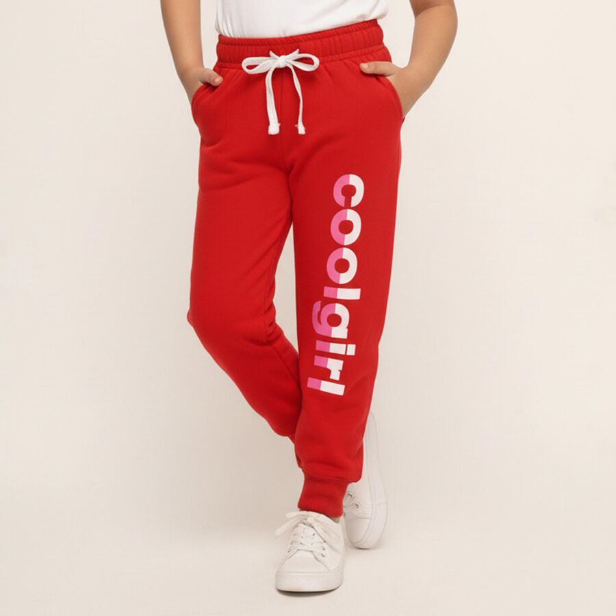 Girls Bright Cherry Red Jogger Style Cool Girl Pyjama, लाल, large image number null