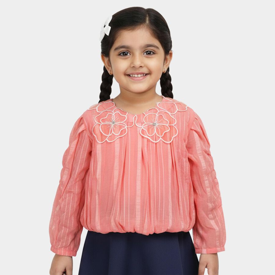Girls' Pink Round Neck Romantic T-Shirt, हल्का गुलाबी, large