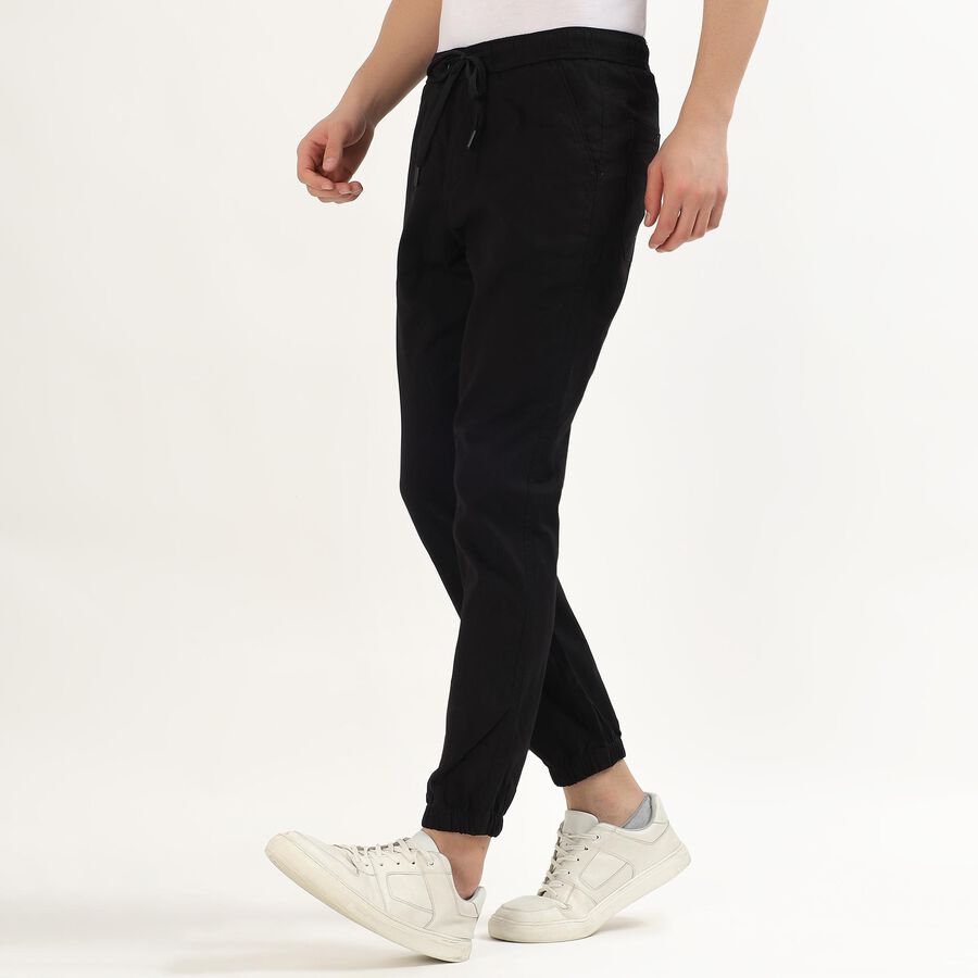 Men's Jet Black Slim Fit Elasticated Casual Trousers, Black, large