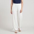 Women's White Regular Fit Elastic Waist Palazzos, ऑफ व्हाइट, small