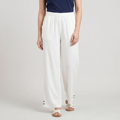 Women's White Regular Fit Elastic Waist Palazzos
