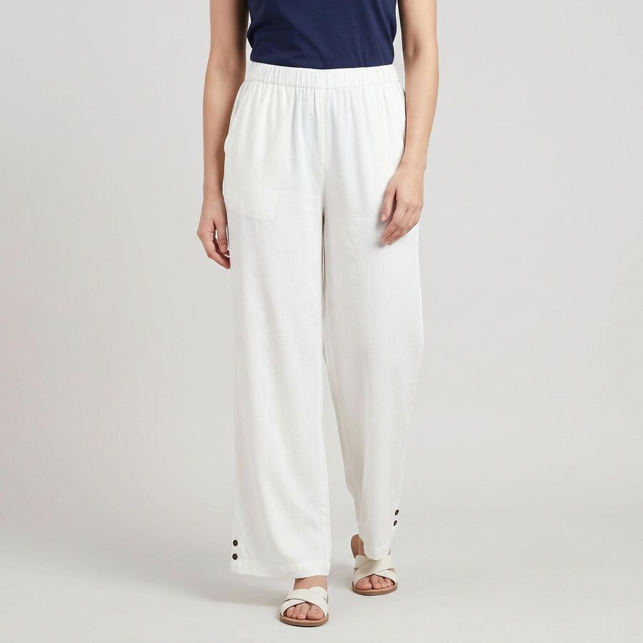 Women's White Regular Fit Elastic Waist Palazzos, ऑफ व्हाइट, large
