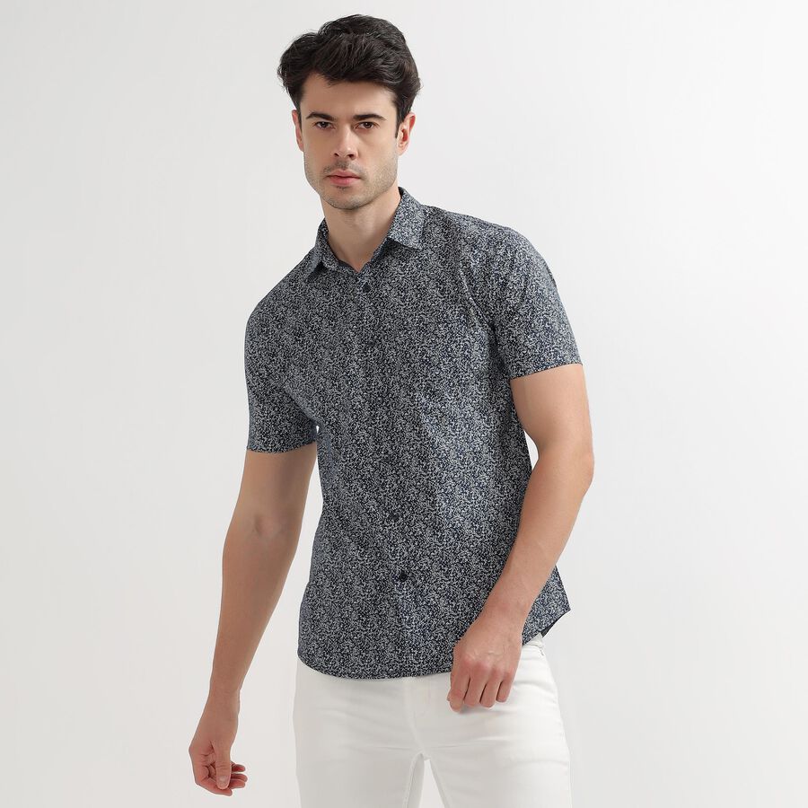 Men's Deep Midnight Navy Blue Cotton Regular Collar Casual Shirt, Navy Blue, large image number null