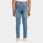 Girls Light Blue Skinny Fit Embroidered Jeans, Light Blue, small