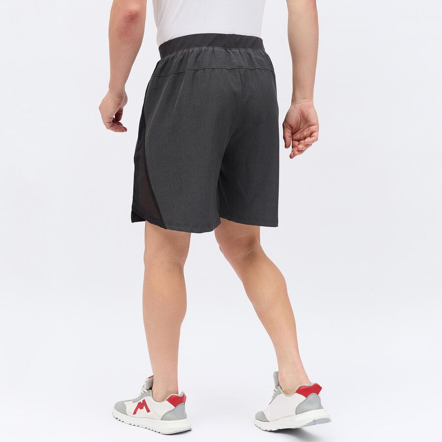 Men's Charcoal Black Regular Fit Mesh Panel Sports Shorts, Dark Grey, large
