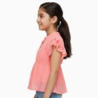 Girls Bright Coral Round Neck Casual T-Shirt, मूँगा (कोरल), small