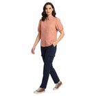 Women's Pink Cotton Floral Spread Collar Regular Fit Shirt, Pink, small