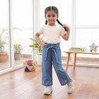 Girls Blue Wide Leg Embroidered Jeans, Mid Blue, small