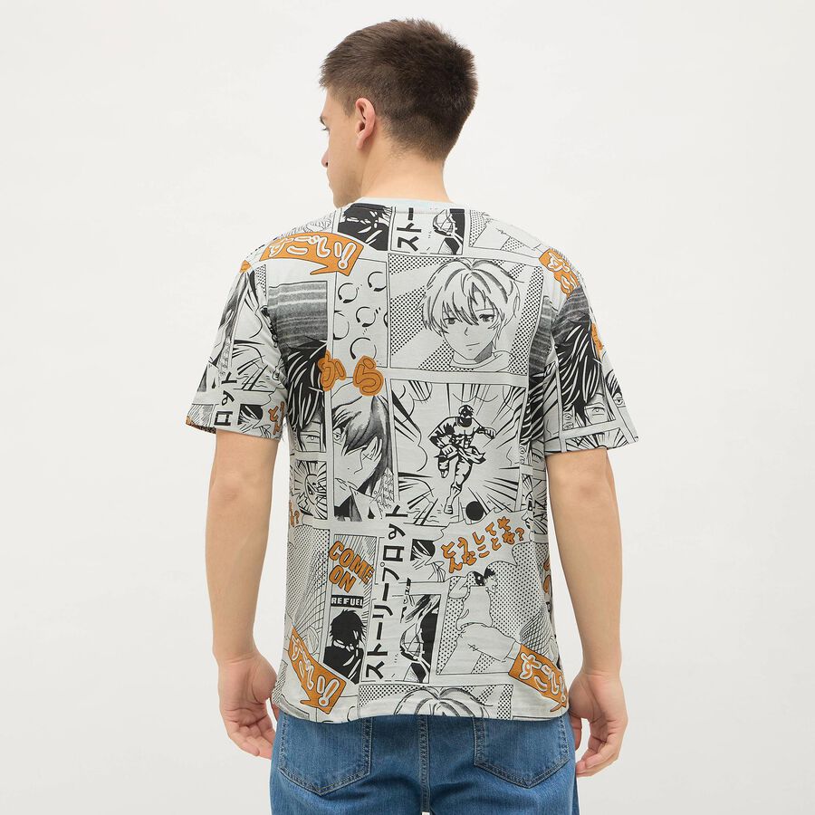 Men's Light Grey Cotton Round Neck Casual T-Shirt, Light Grey, large