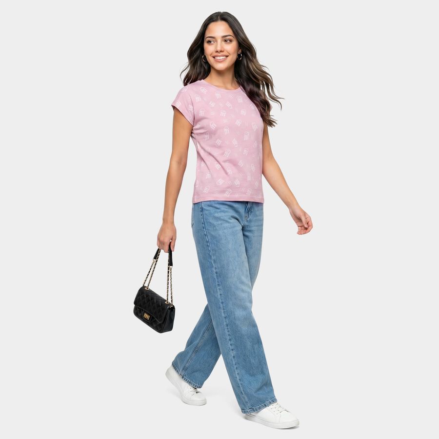 Women Lilac Round Neck Regular T-Shirt, लाइलेक, large