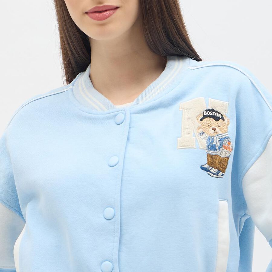Women's Light Powder Blue Baseball Casual Jacket, Light Blue, large image number null