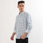 Men's Light Blue and White Cotton Spread Collar Casual Shirt, Light Blue, small image number null