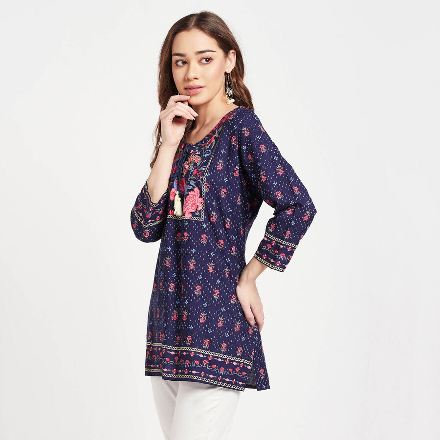 3/4Th Sleeves Straight Kurti, नेवी ब्लू, large image number null