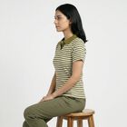 Women Olive Green Polo Neck Preppy Polo T-Shirt, Olive, small