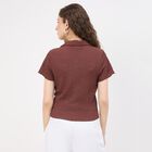 Women's Dark Chocolate Brown High Neck Minimalist Shirt, Brown, small