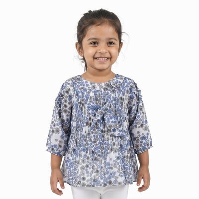 Girls' White Round Neck Bohemian T-Shirt