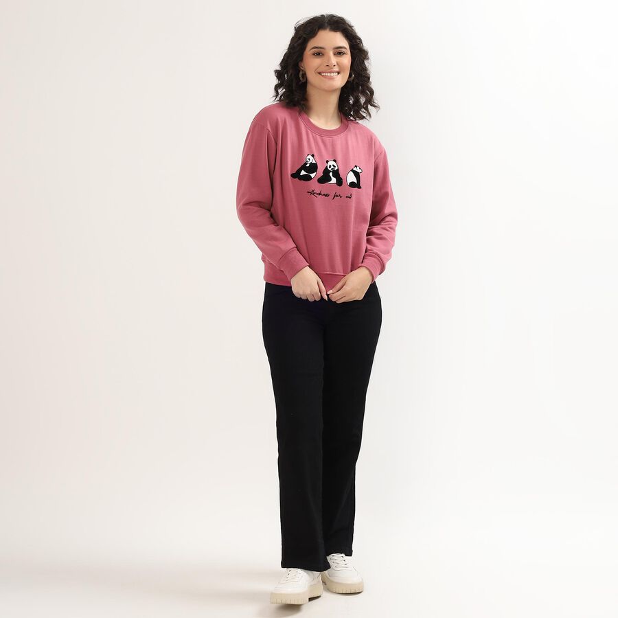 Women's Dusty Rose Pink Crew Neck Casual Sweatshirt, Pink, large image number null