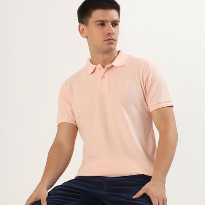 Men's Light Pink Polo Neck Casual T-Shirt