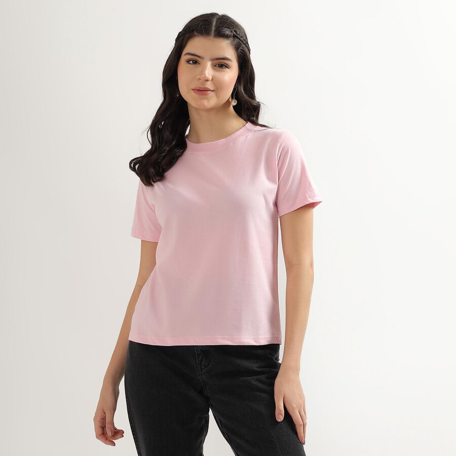 Women's Light Pink Cotton Round Neck T-Shirt, Light Pink, large