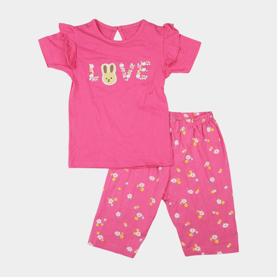 Infants' Pink Cotton Solid T-Shirt and Capri Set, Pink, large