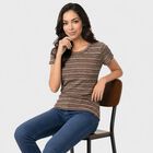 Women's Brown Round Neck Regular T-Shirt, भूरा, small