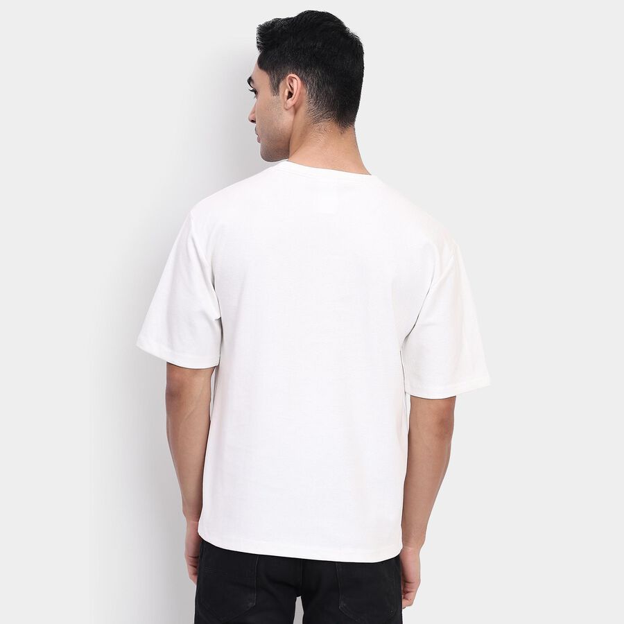 Men's Round Neck Half Sleeves T-Shirt, ऑफ व्हाइट, large