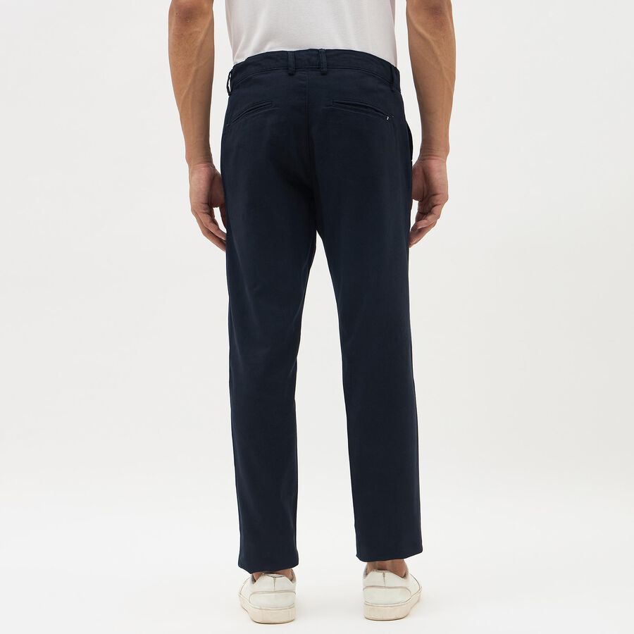 Men's Deep Navy Blue Slim Fit Cross Pocket Casual Trousers, Navy Blue, large image number null