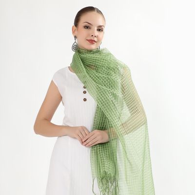 Women's Light Sage Green Checkered Dupatta