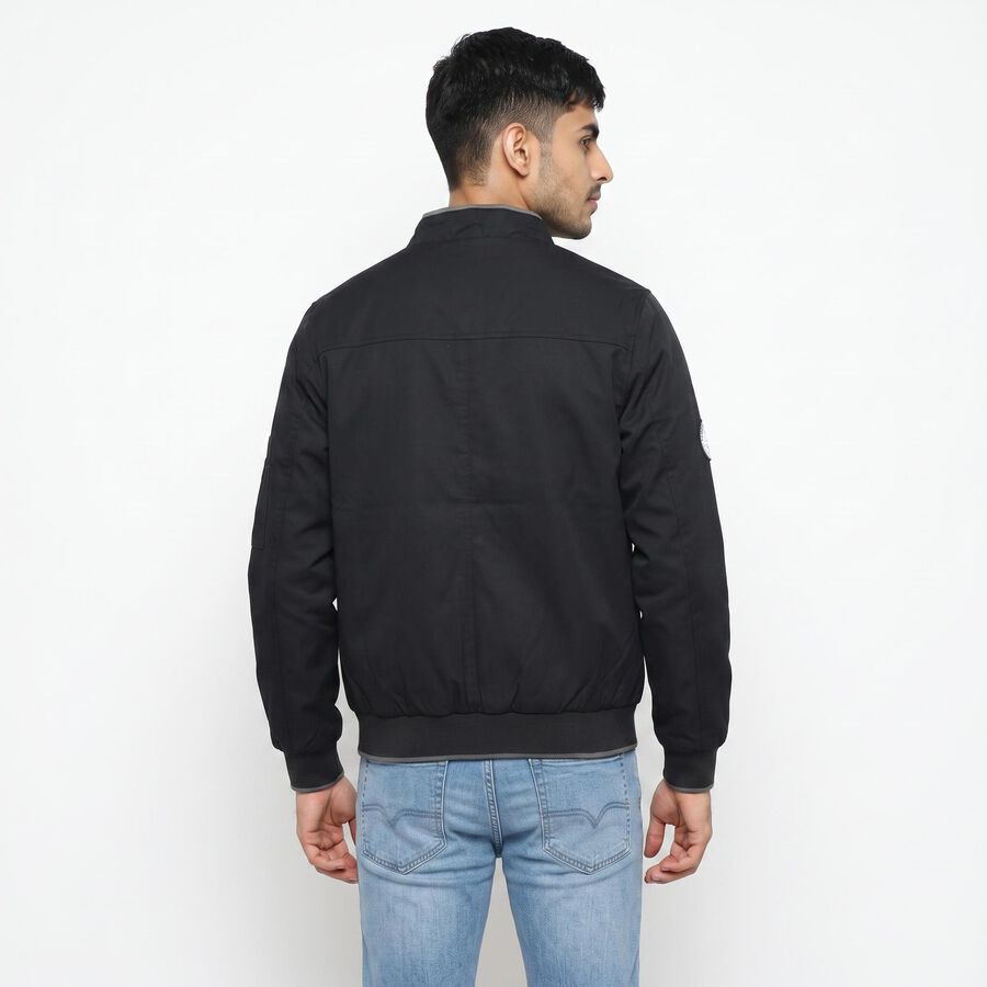 Men's Navy Blue Stand Collar Bomber Jacket, Navy Blue, large