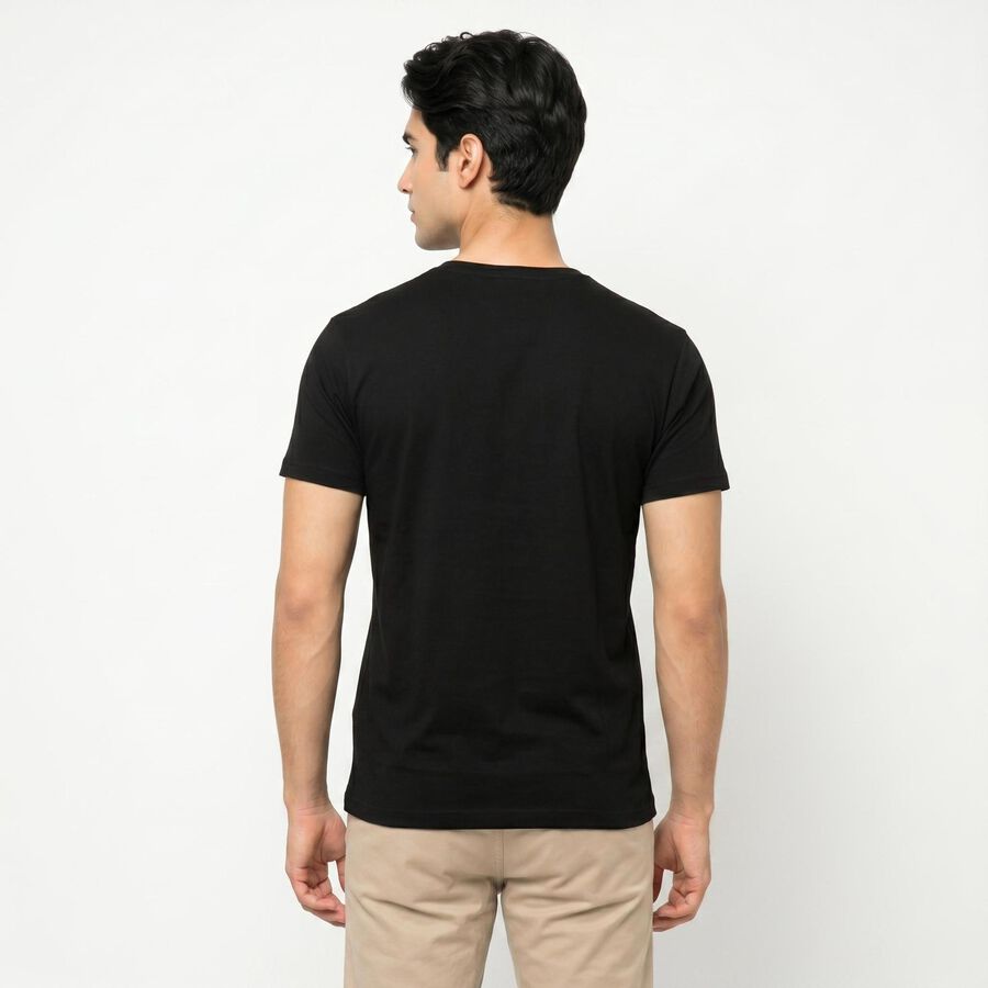 Men's Black Cotton Round Neck Regular T-Shirt, Black, large